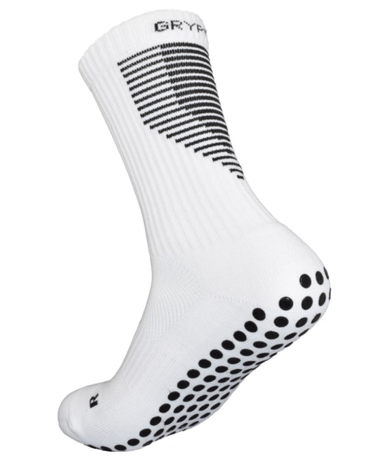Contrast - White - Black Grip Midcalf Length Premium Football Grip Socks