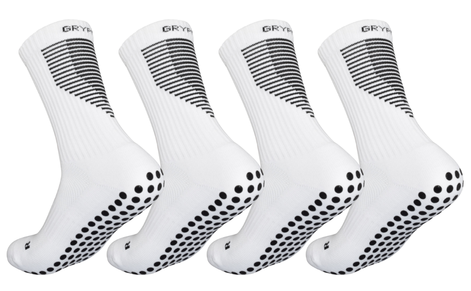 4-Pair Bundle | Mid-Calf Football Grip Socks | Contrast White & Black