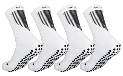 4-Pair Bundle | Mid-Calf Football Grip Socks | Contrast White & Black